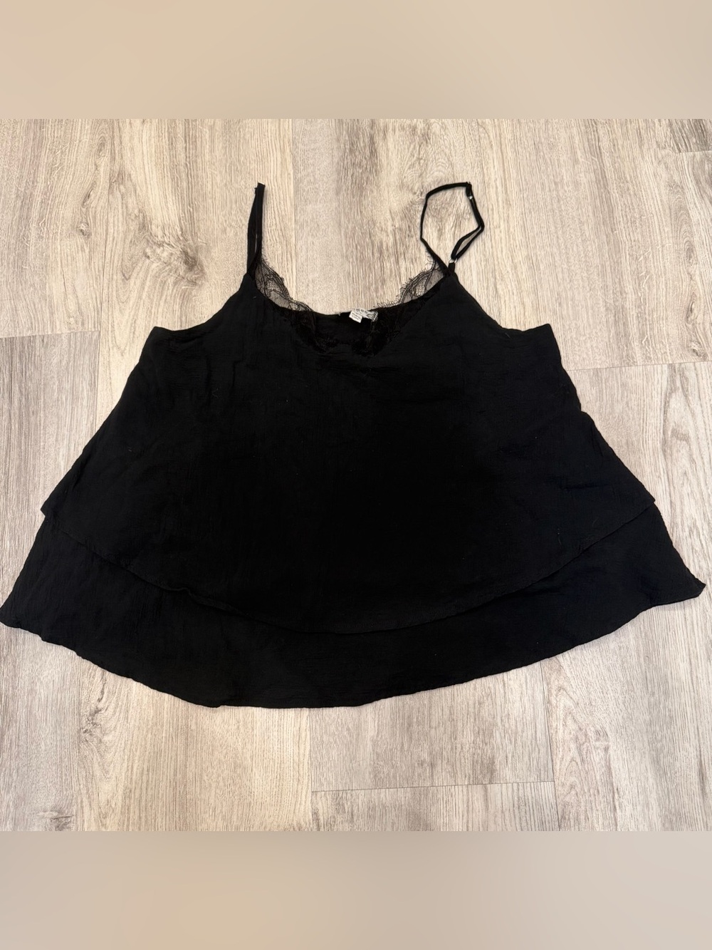 Umgee Black Lace Trim Layered Cami Tank Adjustable Straps Size Medium